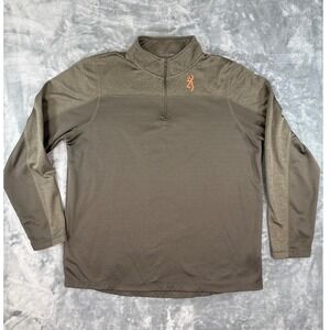 Browning Mens XL Quarter Zip Pullover Olive Green‎ Fleece Performance Sweatshirt